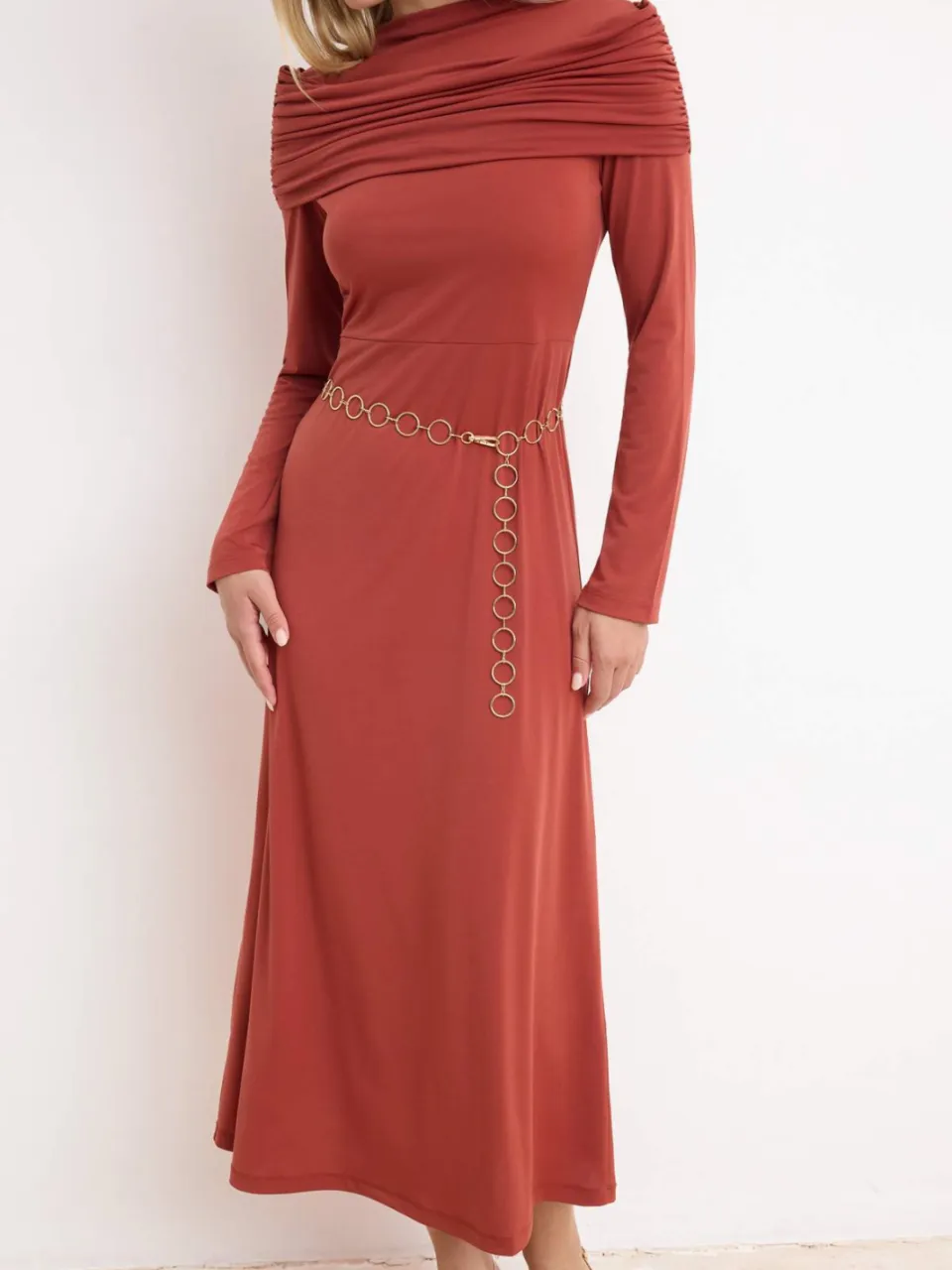 Trendyol Modest Dames Bruin Effen Maxi Lang Stijlvol/Avond A-lijn Modest Avond Jurken, foto 2
