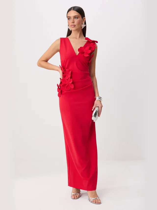 Trendyol TRENDYOLMİLLA Dames Rood Effen Maxi Mouwloos Recht Avond & Gala Jurk