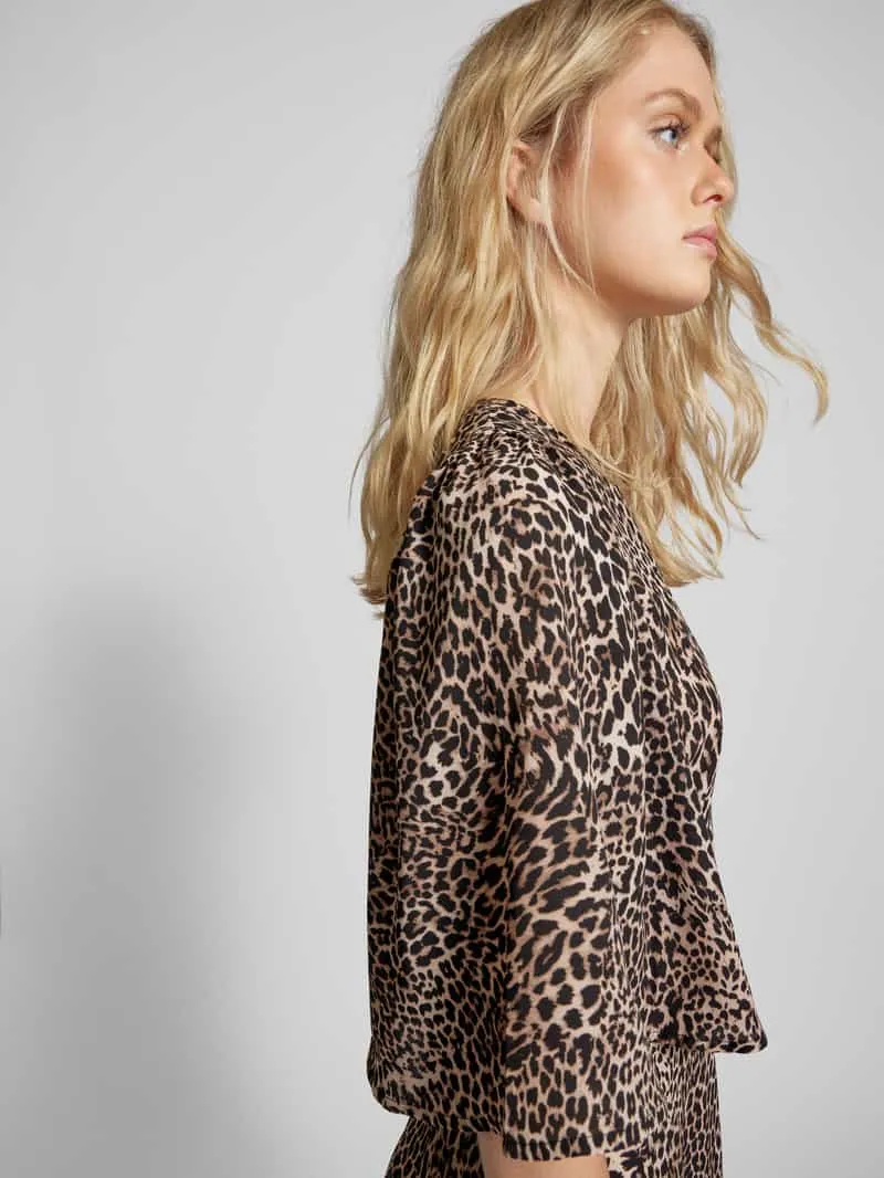Vila Midi-jurk met dierenprint, model 'LEILA' lichtbruin, foto 4