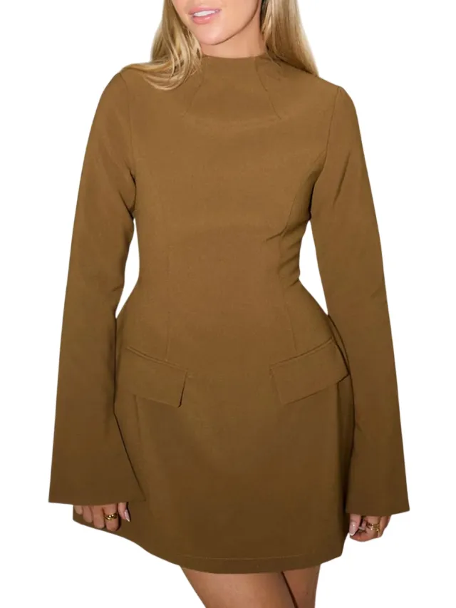 Odd Muse Dames Flared Lange Mouw Mini Jurk (Olijf) Olijfgroen