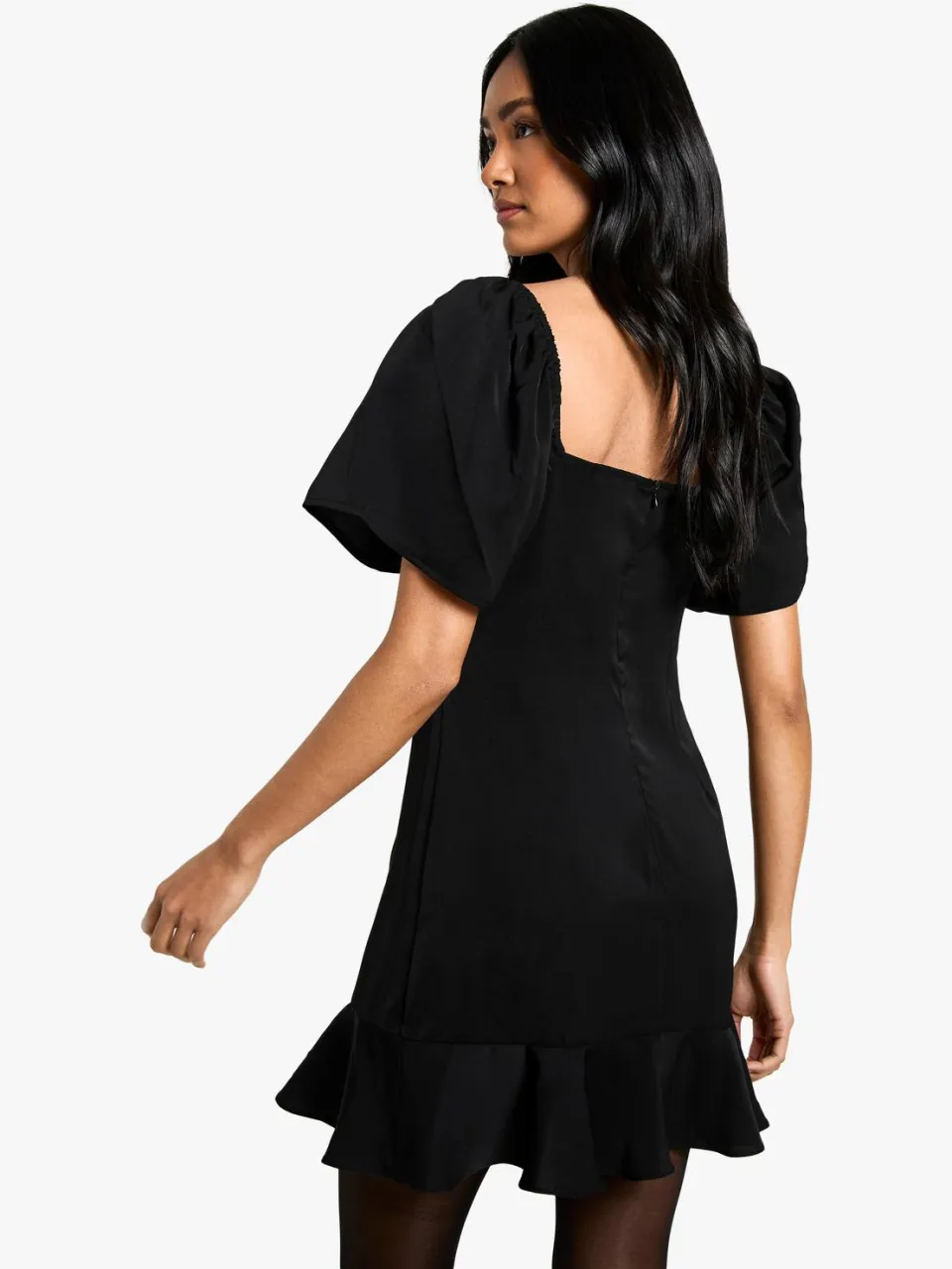 boohoo Dames Mini jurk met ruches aan de zoom zwart, foto 3