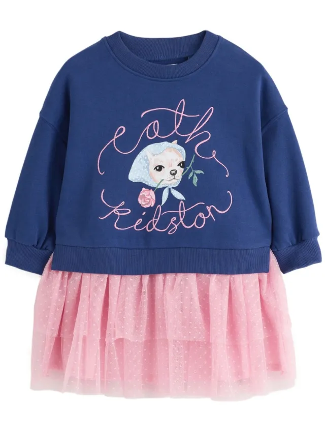 Next Meisjes - Cath Kidston sweaterjurk met mesh - Blauw Navy