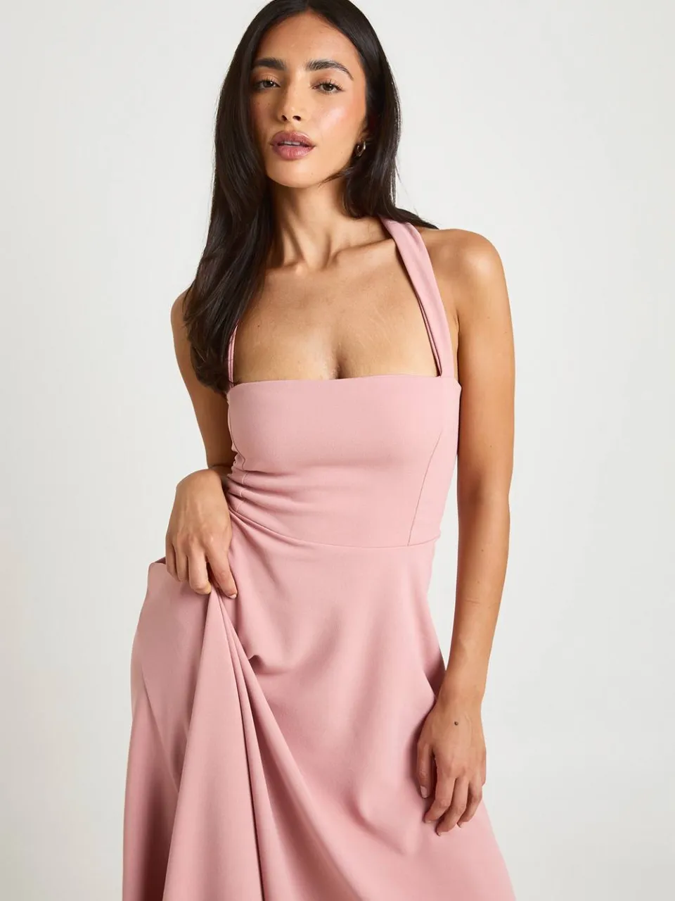boohoo Dames Halternek Jersey Crepe Midi-jurk roos, foto 3