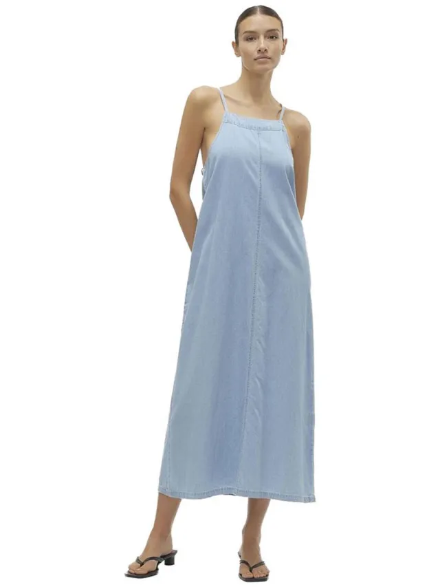 Vero Moda Adelyn Lange Jurk Zonder Mouwen Blauw L Vrouw Light Blue Denim