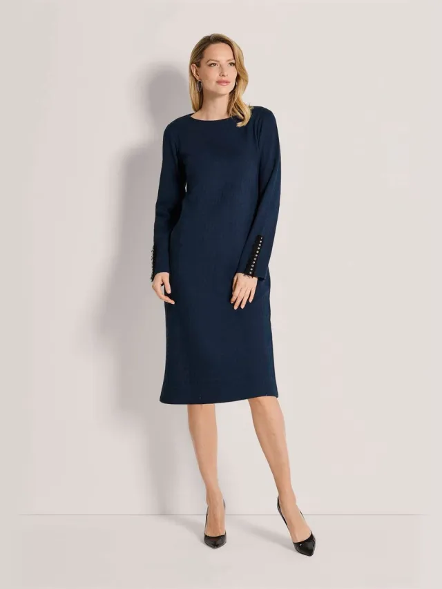 MADELEINE Jurk Jerseyjurk met klinknageldetail op de mouw marineblauw
