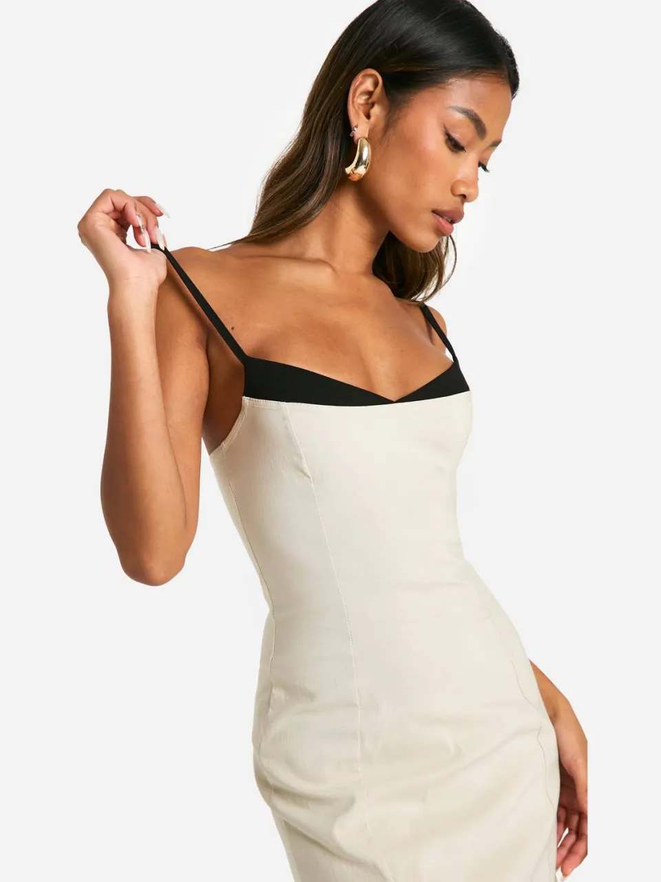 boohoo Dames Contrast Insert Bengaline Midaxi Jurk steen, foto 3