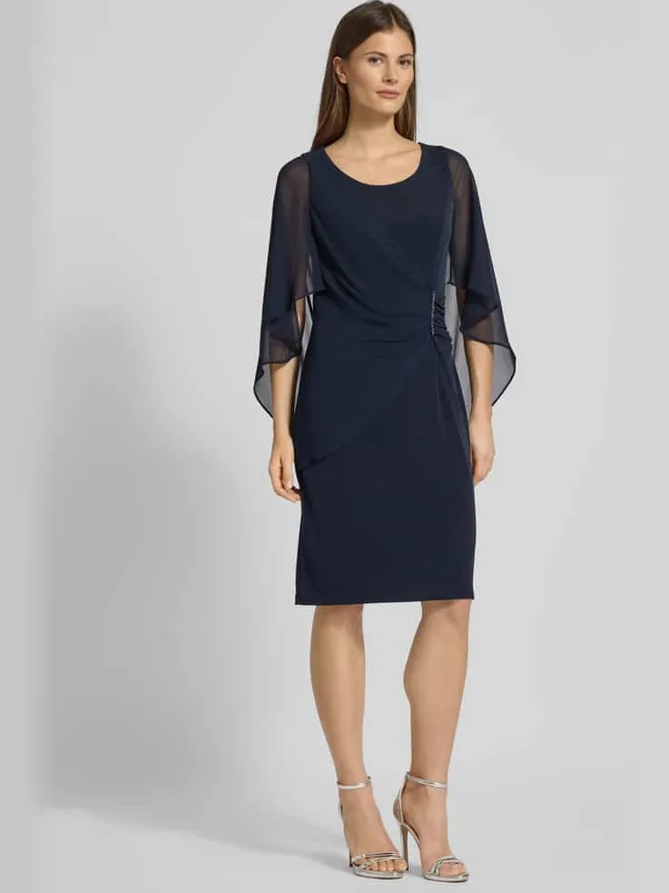 Vera Mont Knie-lange cocktailjurk met ronde hals donkerblauw, foto 4