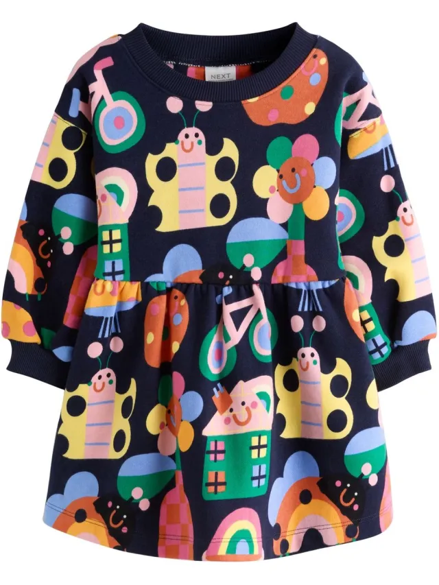 Next Meisjes - Sweaterjurk met lange mouwen - Blauw Navy Ladybird Rainbow