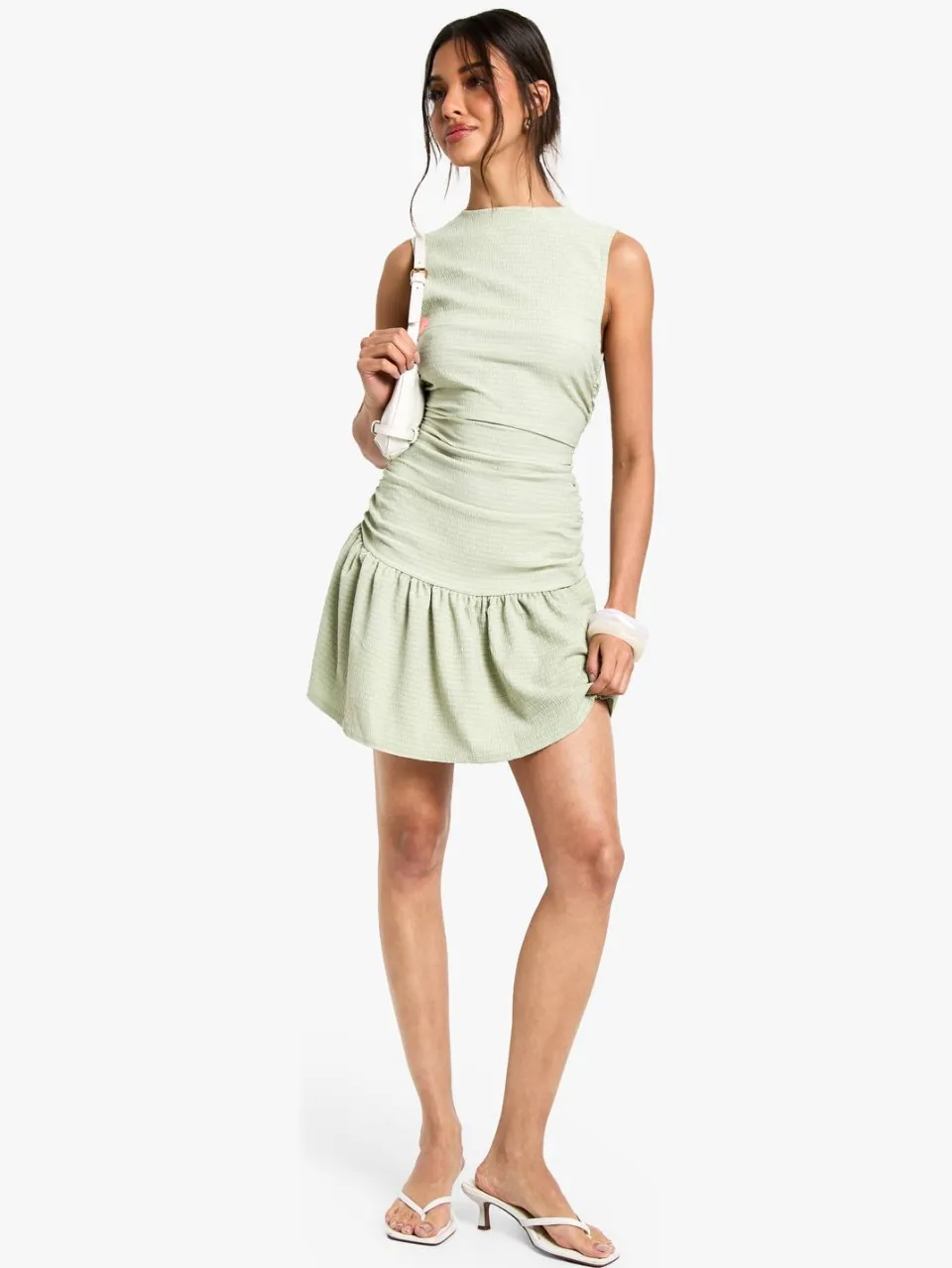 boohoo Dames Getextureerde Slash Neck Drop Waist Mini Jurk verstandig, foto 3