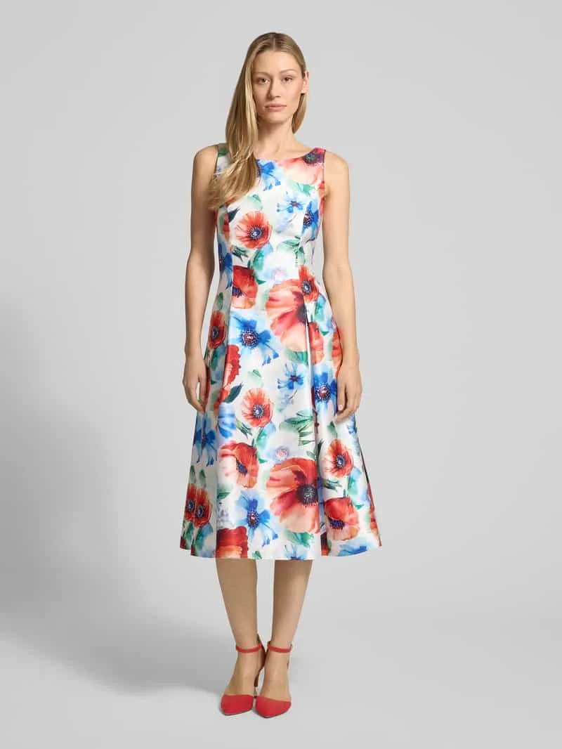 Vera Mont Knie-lange cocktailjurk in all-over look Blauw