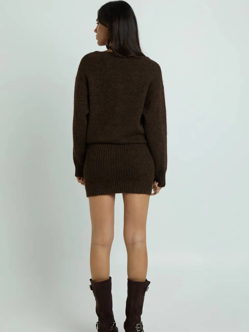boohoo Dames Gebreide Mini-jurk Met Getailleerde Zoom chocoladebruin, foto 3
