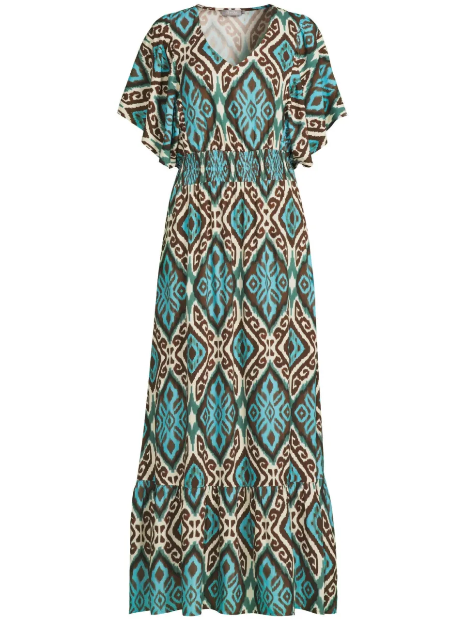 Geisha viscose maxi jurk met smockwerk en print - blauw, foto 2