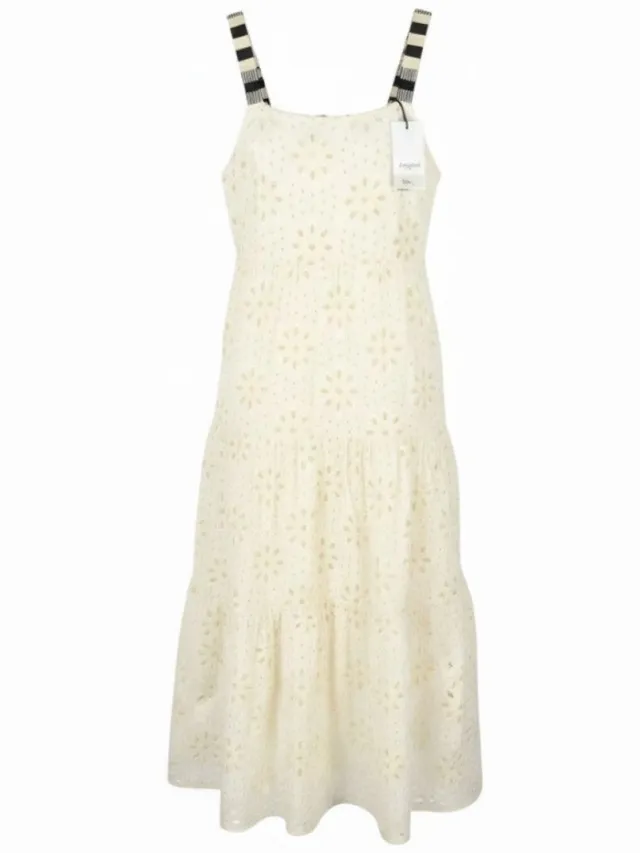 Desigual Vest Leah Dames Dressoff Witte Mouwloze Midi met Glitter Pailletten