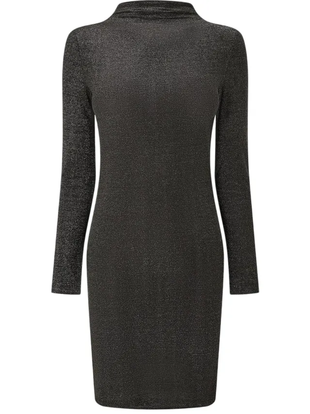 Pieces Dames/Dames Glitter Gebreide Bodycon Jurk met Hoge Kraag (Zwart)
