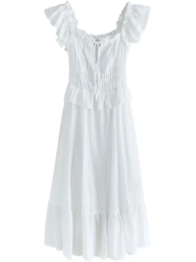 Next Dames - Jurk met vierkante hals en fladdermouwen - Wit White