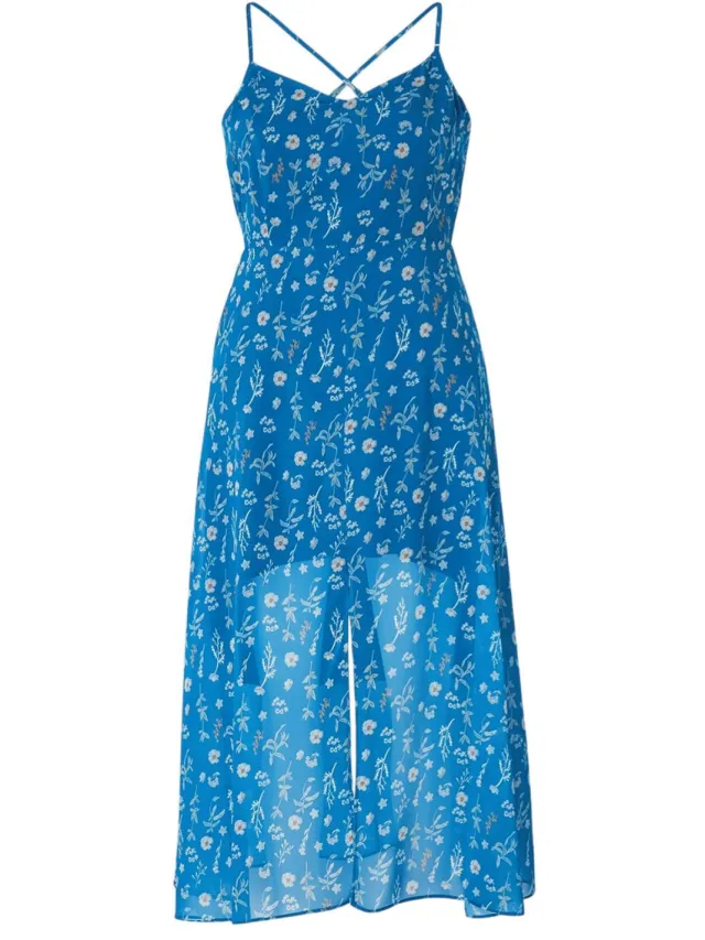 Turkishsouq Curve dames maxi-jurk met bloemenprint, mouwloos, A-lijn, geschikt voor feestjes en in grote maten. blauw, foto 2