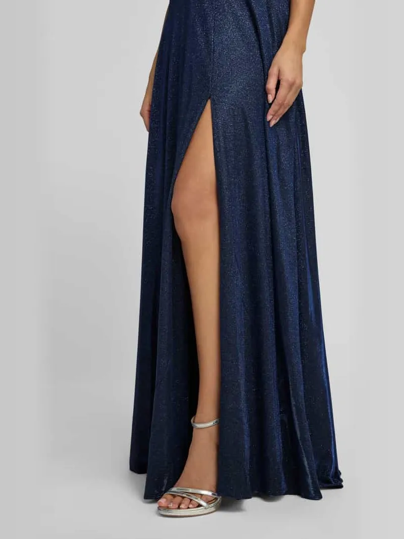 LUXUAR FASHION Glanzende avondjurk met V-hals marineblauw, foto 3