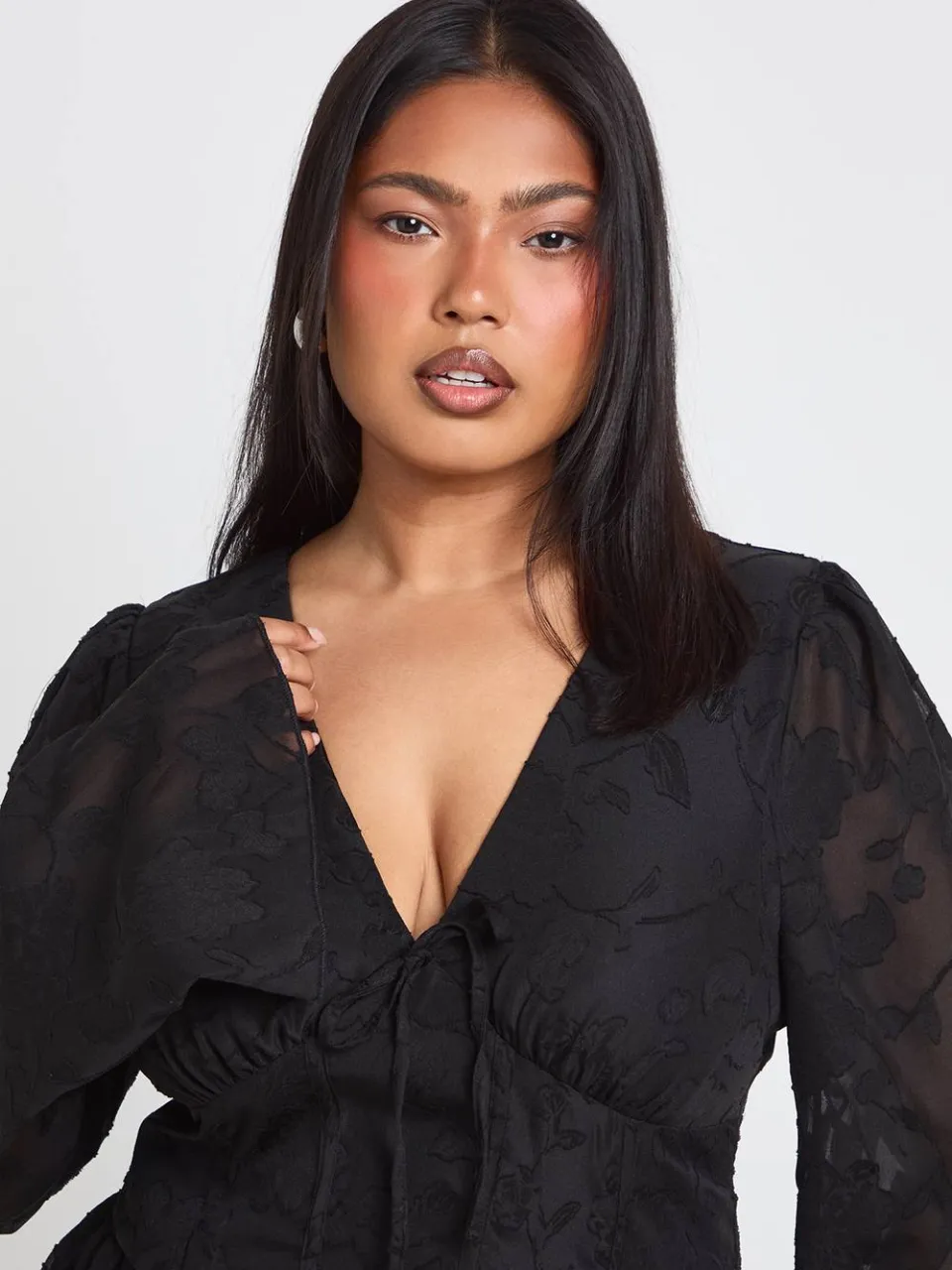 boohoo Dames Plus Jacquard Korset Detail Skater zwart, foto 2