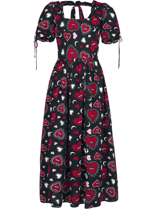 Hell Bunny Kate Heart Dames Maxi-jurk - zwart/rood Zwart;Rood