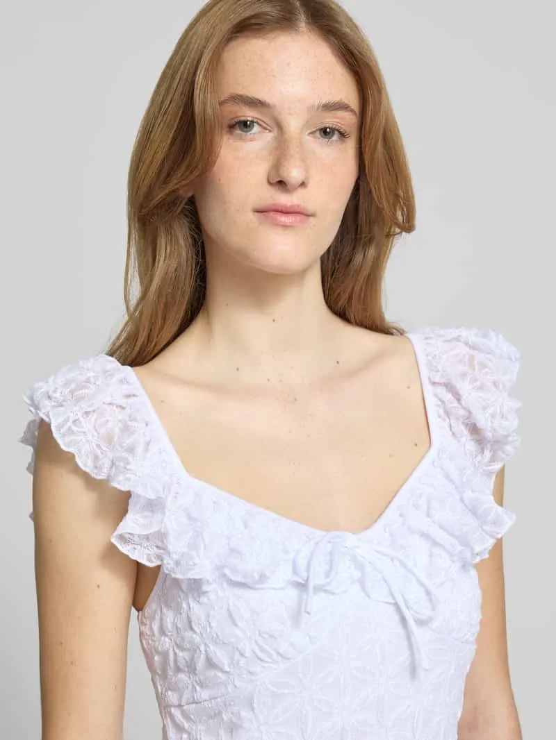 Gina Tricot midi-jurk met kant en strikdetail offwhite, foto 4