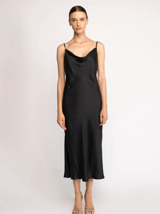 Neu Nomads dames vegan Midi Jurk Cowl Neck Zwart