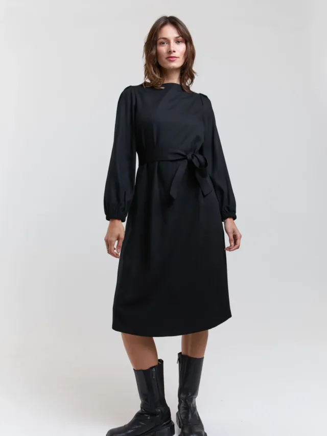 AYANI dames vegan Jurk Met Ceintuur Mia Zwart
