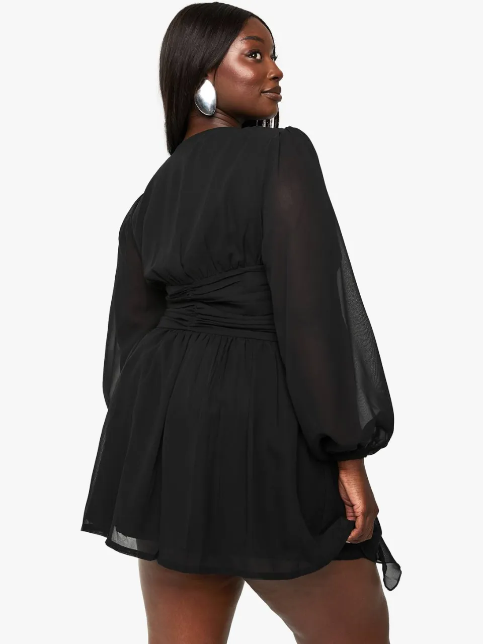 boohoo Dames Plus Chiffon Ruffle Skater Jurk zwart, foto 2