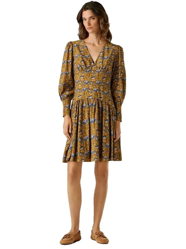 Pepe Jeans Avi Korte Jurk Met Lange Mouwen Bruin M Vrouw Dark Amber Orange