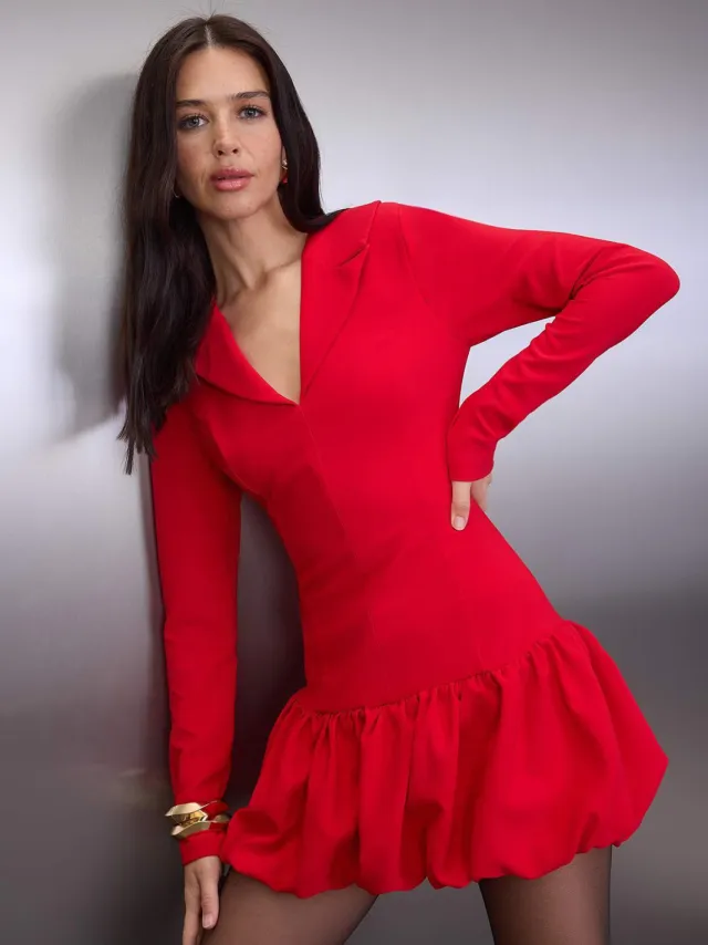 Trendyol TRENDYOLMİLLA Dames Rood Effen Kort / Mini Lang Casual Skater Jurken