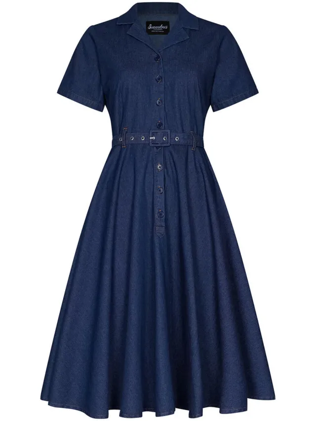 Succubus Clothing Ruby Denim 50's Swing Jurk Navy