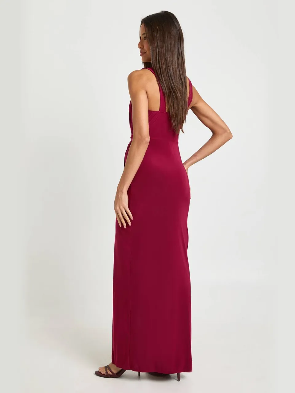 boohoo Dames Slinky Gerimpelde Wikkel Maxi Jurk wijn, foto 2