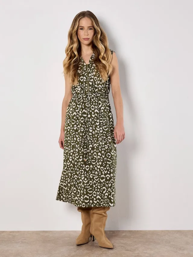 Apricot Midi-jurk met dierenprint Kaki