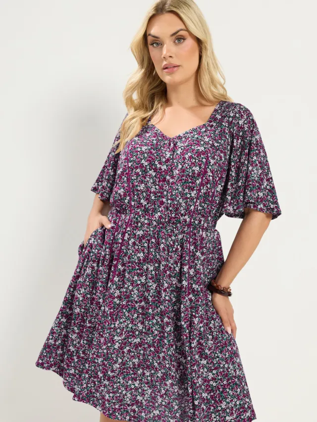 Yours Roze Smock Minijurk Met Fijne Bloemenprint Pink