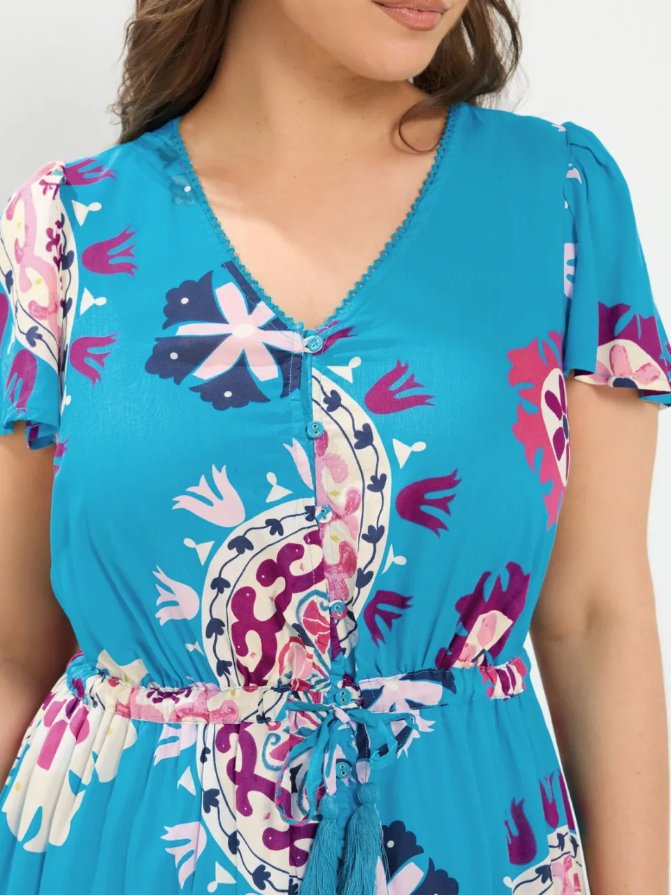 Yours Blauwe Jurk Met Blokprint, foto 4