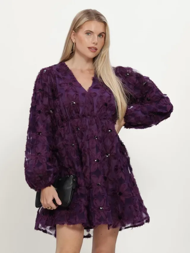 Y.A.S. YAS Yasfazilla glitterjurk donkerpaars paars