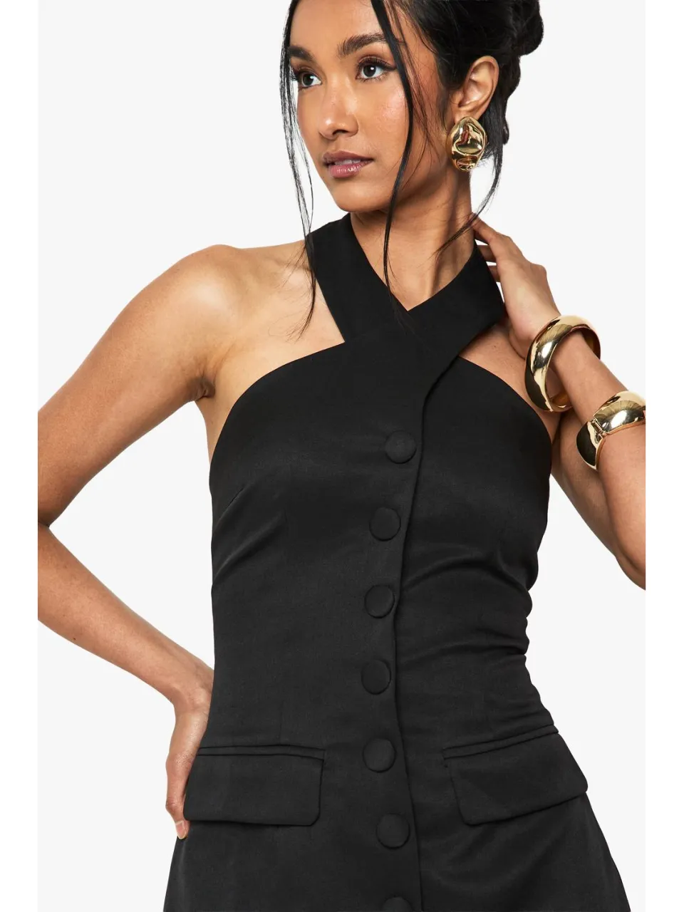 boohoo Dames Halternek Tailored Micro Mini Dress zwart, foto 4