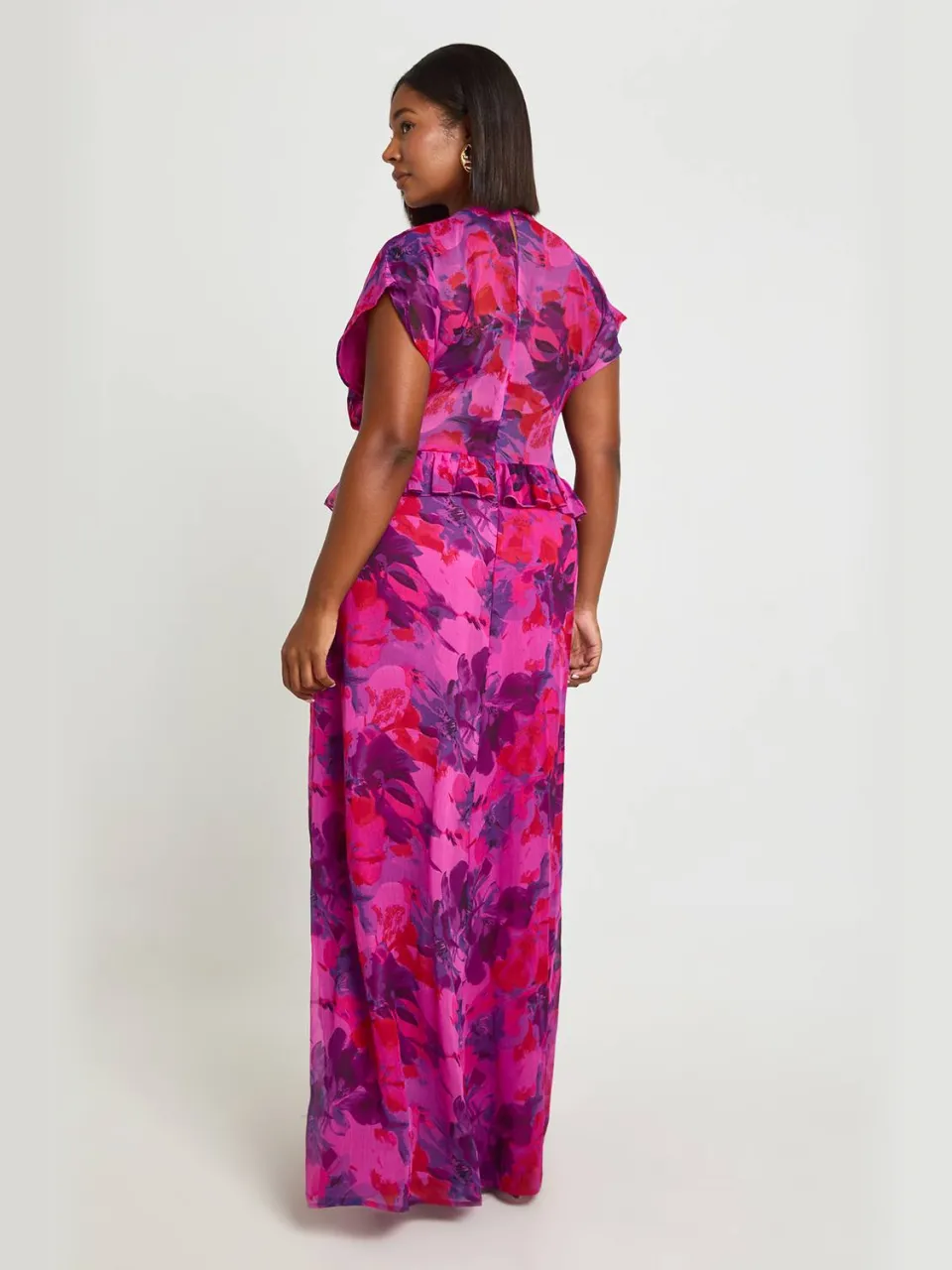 boohoo Dames Plus Chiffon Maxi Jurk Met Gerimpelde Taille En Volants fuchsia, foto 2