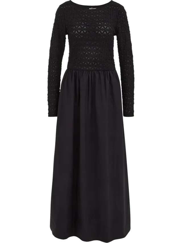 WE Fashion Dames maxi jurk met ballonrok en kanten top zwart