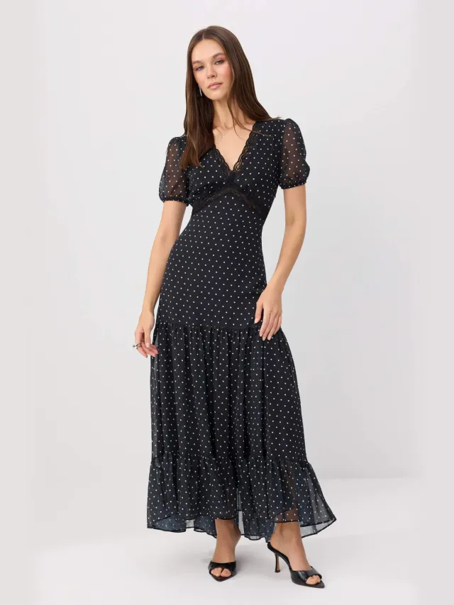 Trendyol TRENDYOLMİLLA Dames Zwart Bloemen Maxi Kort Skater Jurken