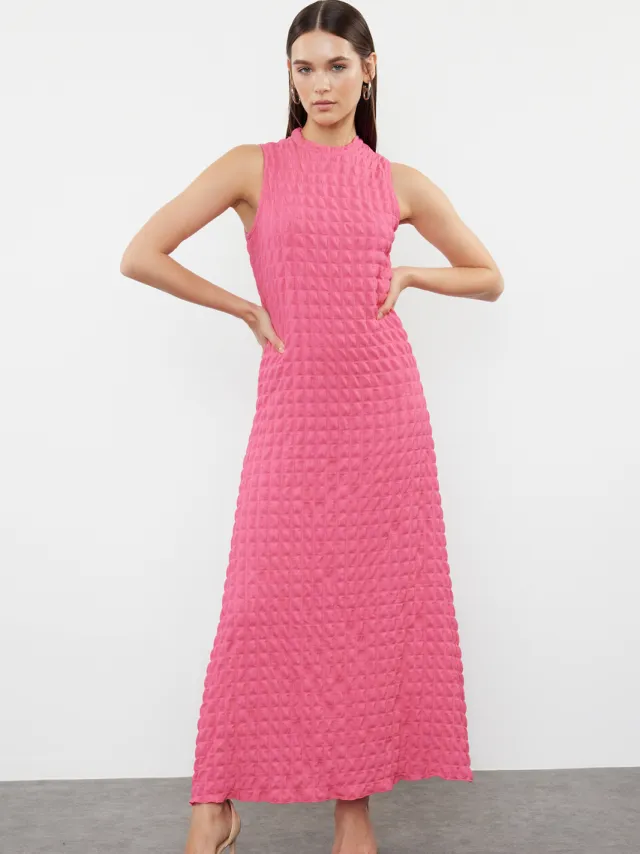 Trendyol TRENDYOLMİLLA Dames Roze Effen Maxi Mouwloos Casual A-lijn Jurken Fuchsia