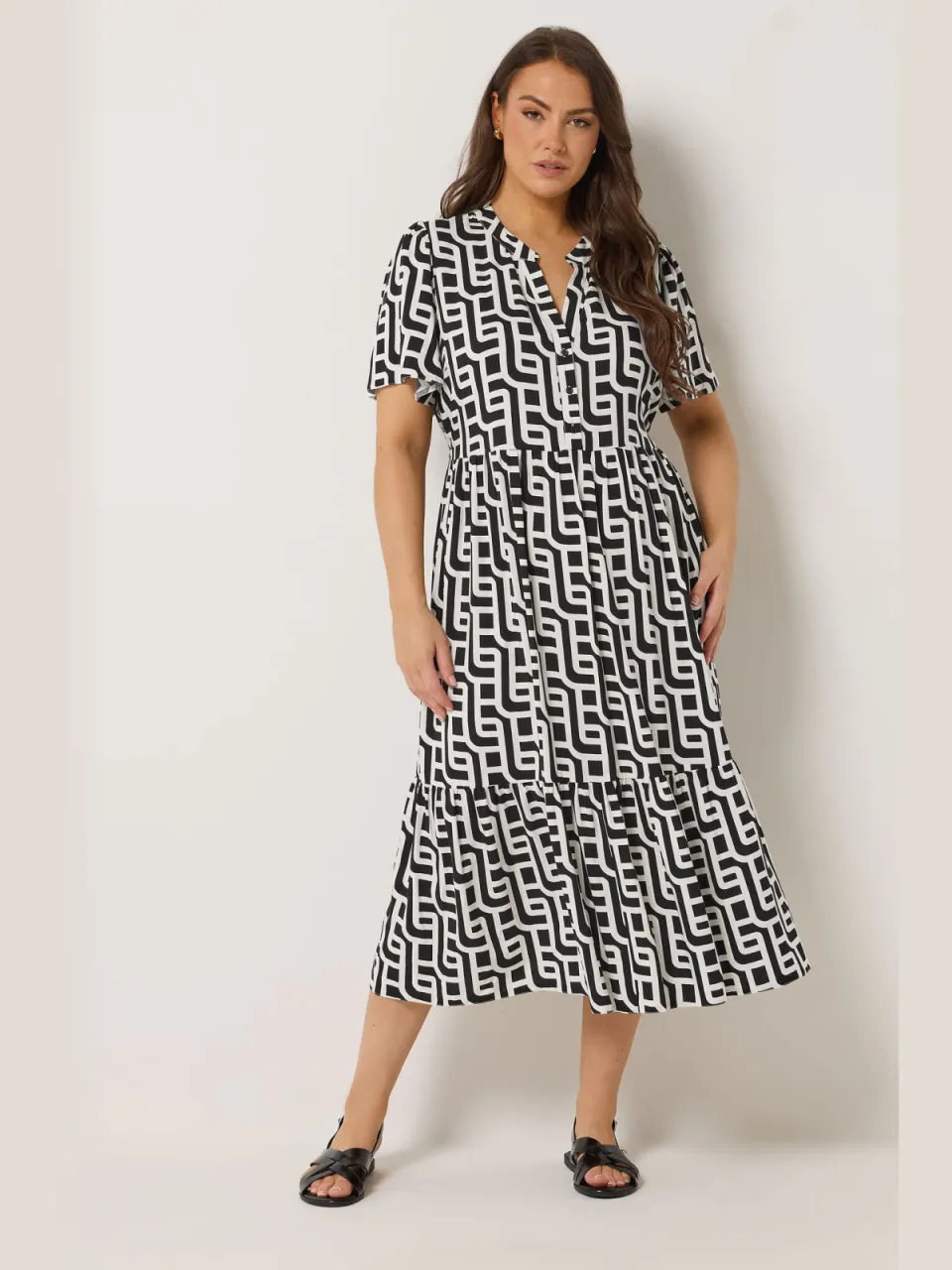 Yours Zwarte Geometrische Jurk Met Halve Knoopsluiting, foto 2