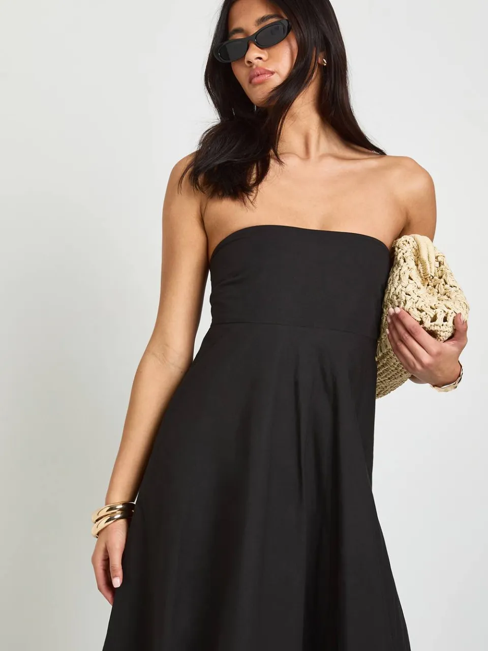 boohoo Dames Katoenen Poplin Maxi Jurk Met Gerimpelde Elastische Rug zwart, foto 4