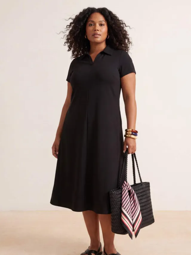 Trendyol Curve Dames Zwart Effen Midi Kort Casual A-lijn Grote maten Jurk