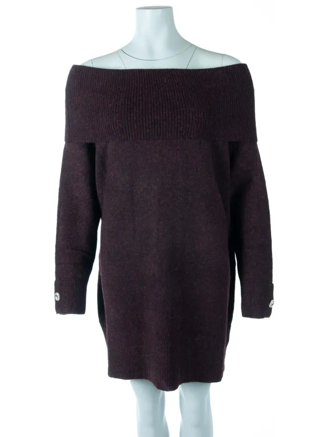 Bsb jurk bordeaux met off-shoulder kraag en sierknoop voor dames - M (38)