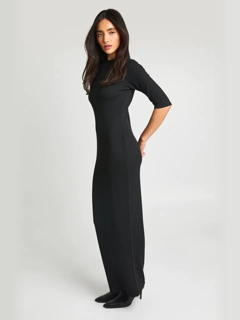 boohoo Dames Basic Geribbelde Maxi Jurk Met 3/4 Mouwen zwart, foto 3