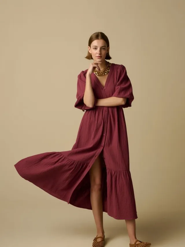 Sissy-Boy Donkerroze maxi jurk D.Roze