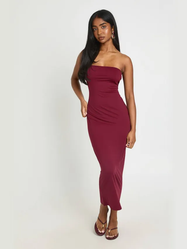 boohoo Dames Superzachte Bandeau Midi-jurk Bordeaux Rood