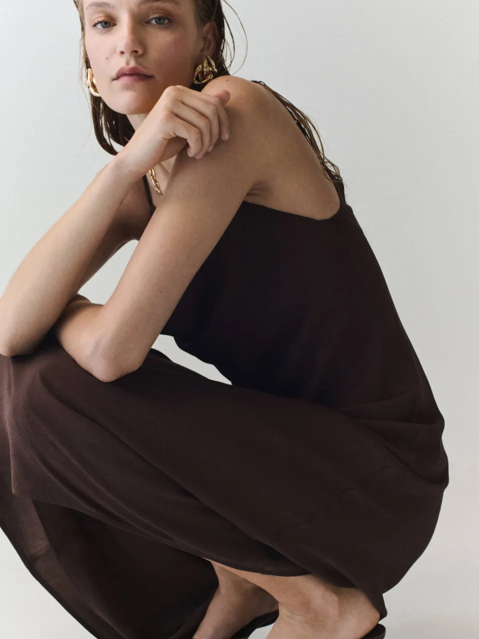 Mango midi zomerjurk met open rug - bruin, foto 4