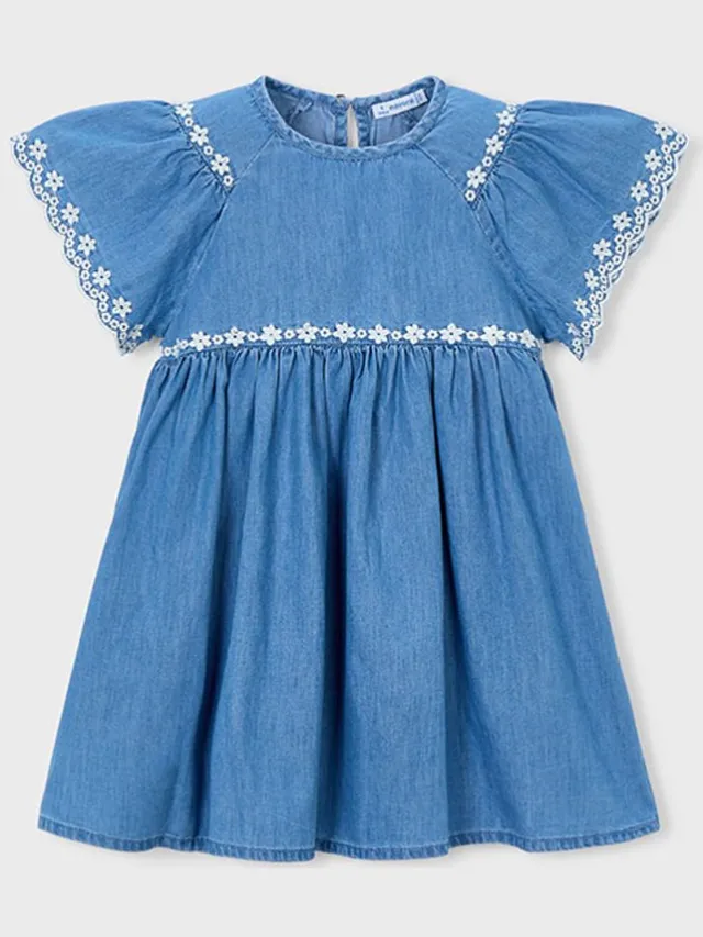 Mayoral Embroidered dress Medium - Blauw