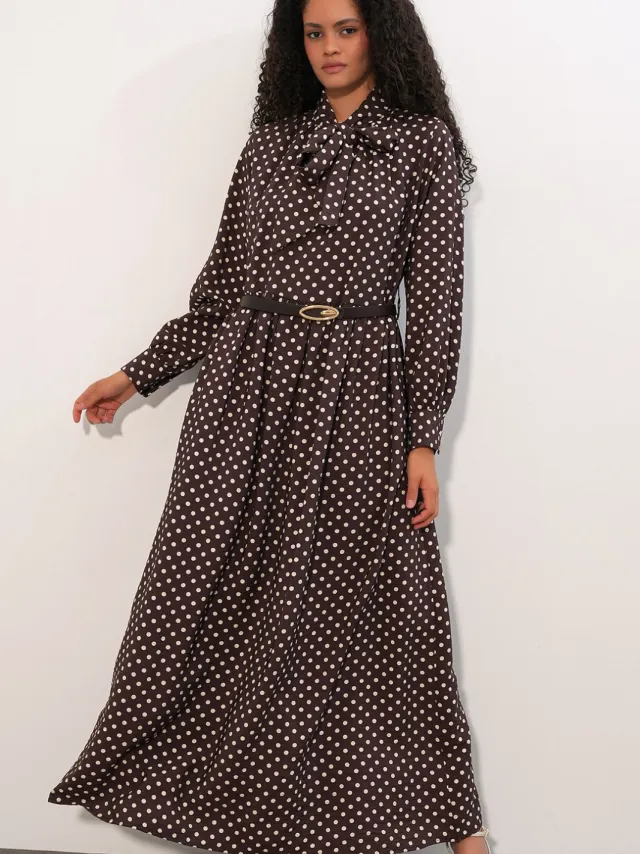 Big Dart Polkadot Maxi Shirtjurk Bruin